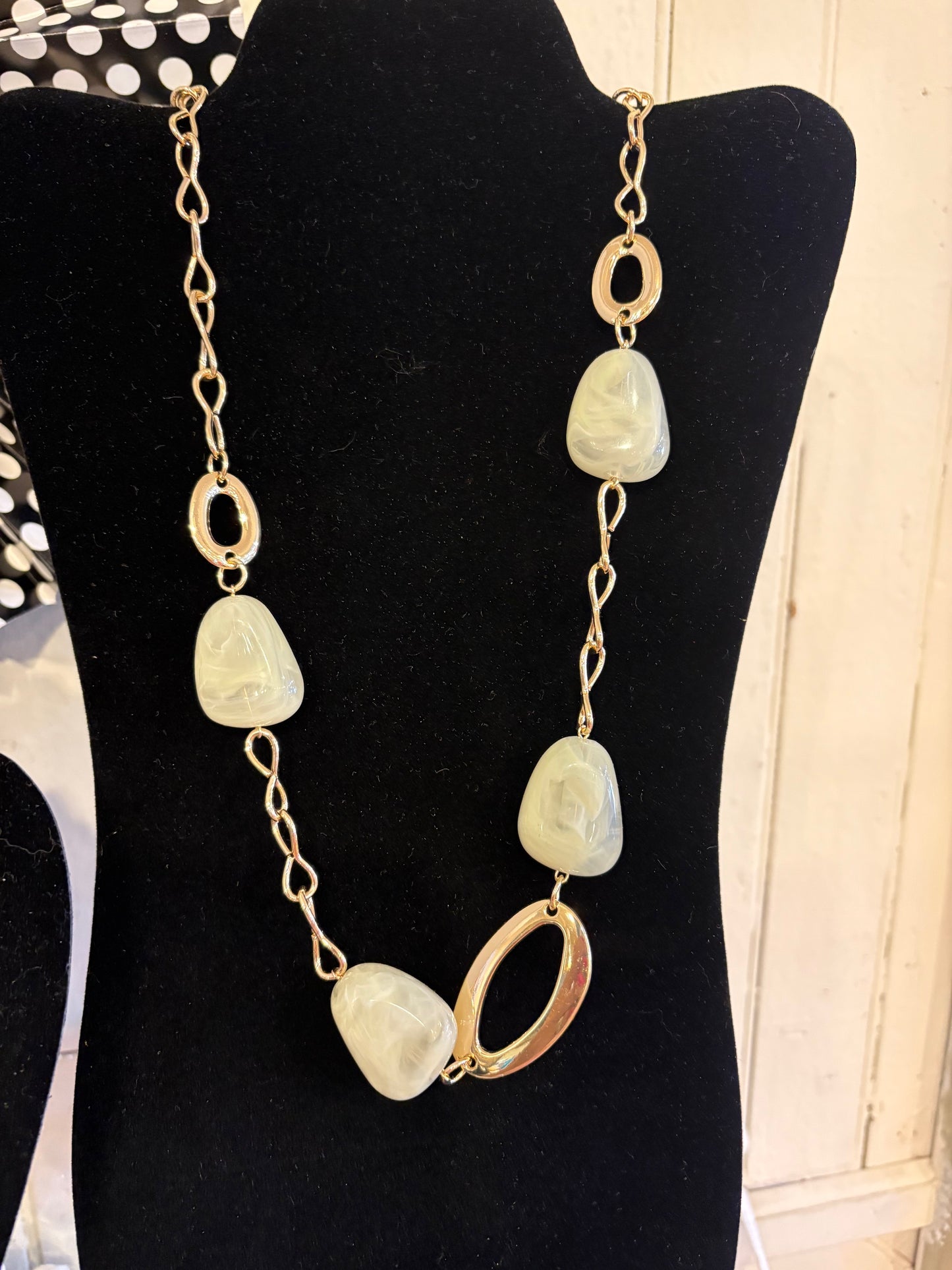 necklace long  gold beige stones 5