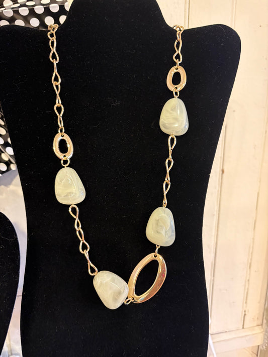 necklace long  gold beige stones 5