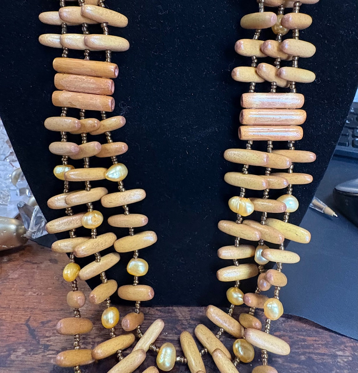 3 Strand Wooden Bead Necklace