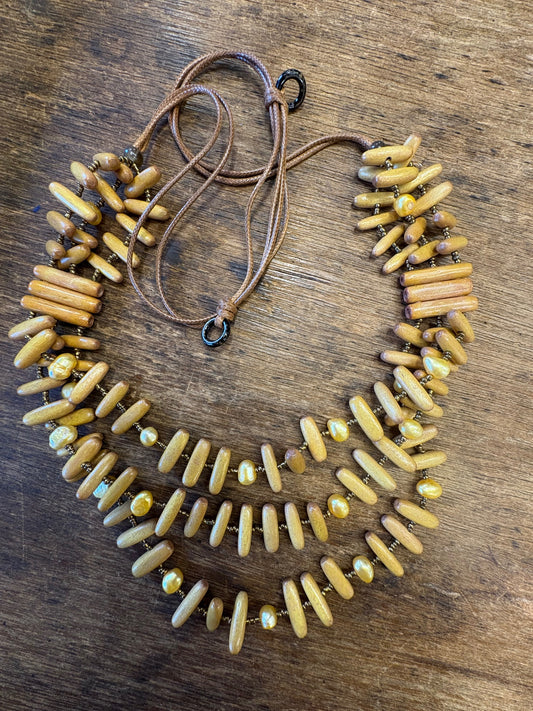 3 Strand Wooden Bead Necklace