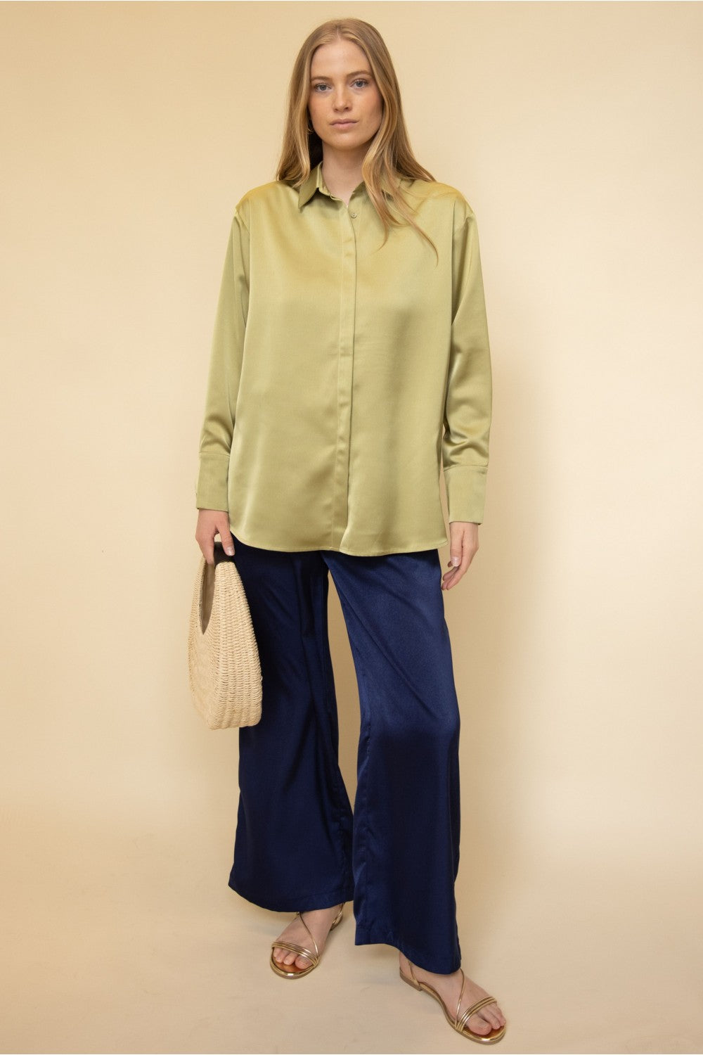 Solid Satin Wide Leg Pants
