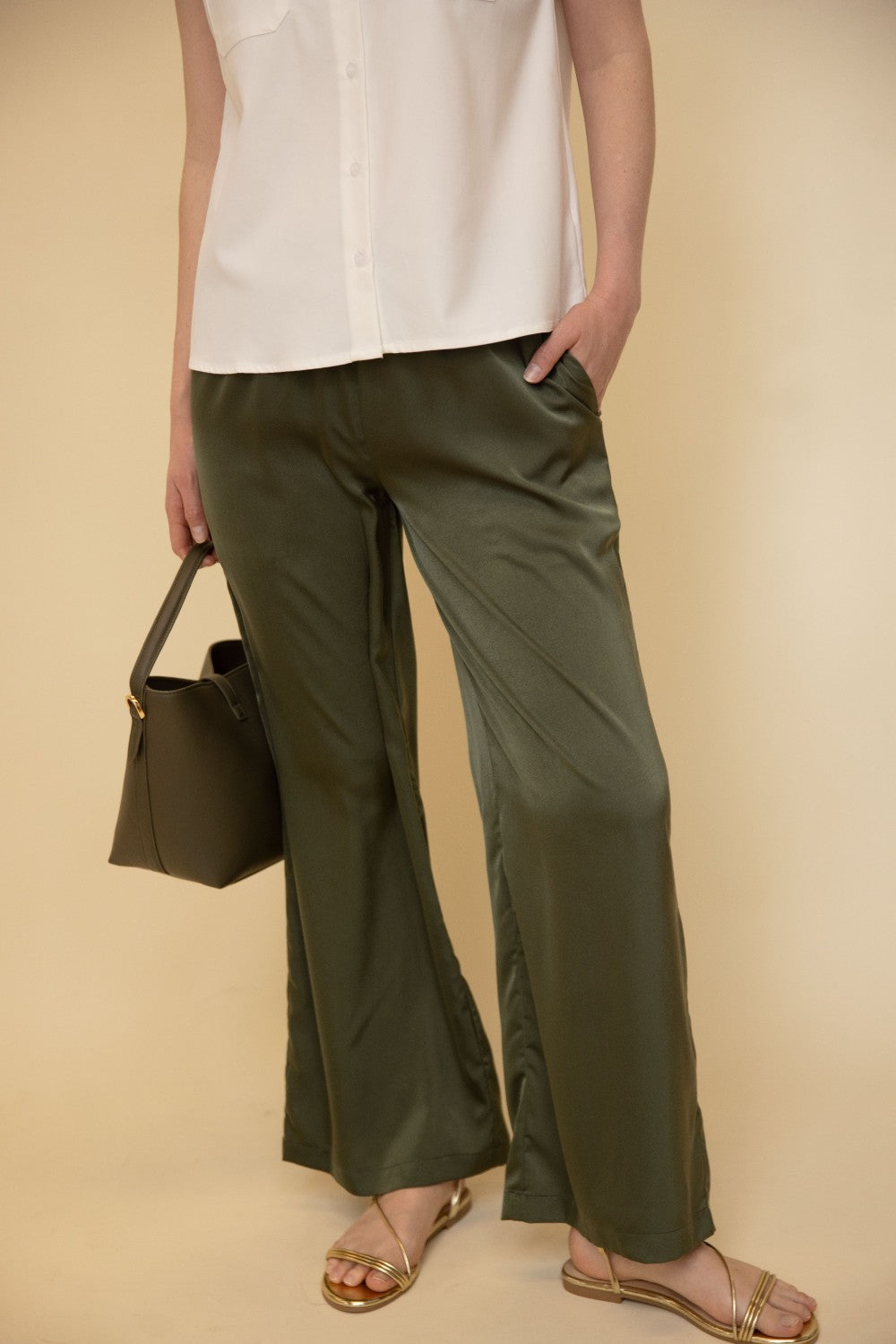 Solid Satin Wide Leg Pants