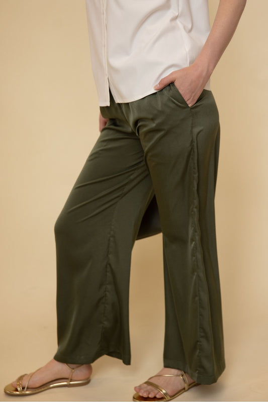 Solid Satin Wide Leg Pants
