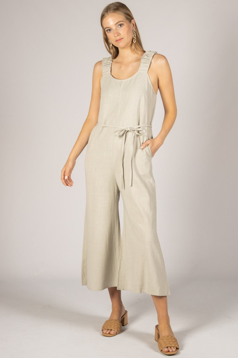 Linen Scrunchie Strap Culotte Jumpsuit