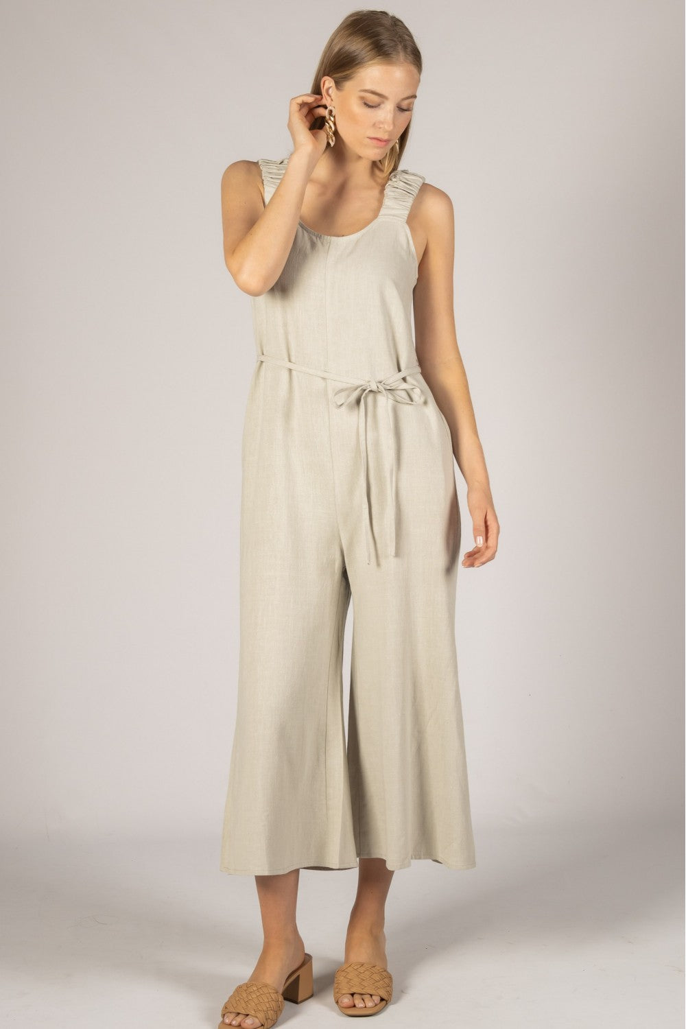 Linen Scrunchie Strap Culotte Jumpsuit