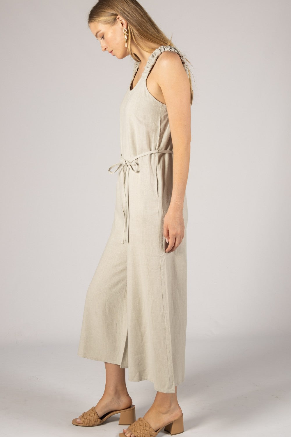 Linen Scrunchie Strap Culotte Jumpsuit