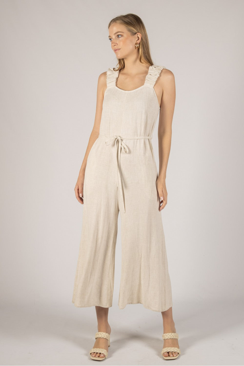 Linen Scrunchie Strap Culotte Jumpsuit