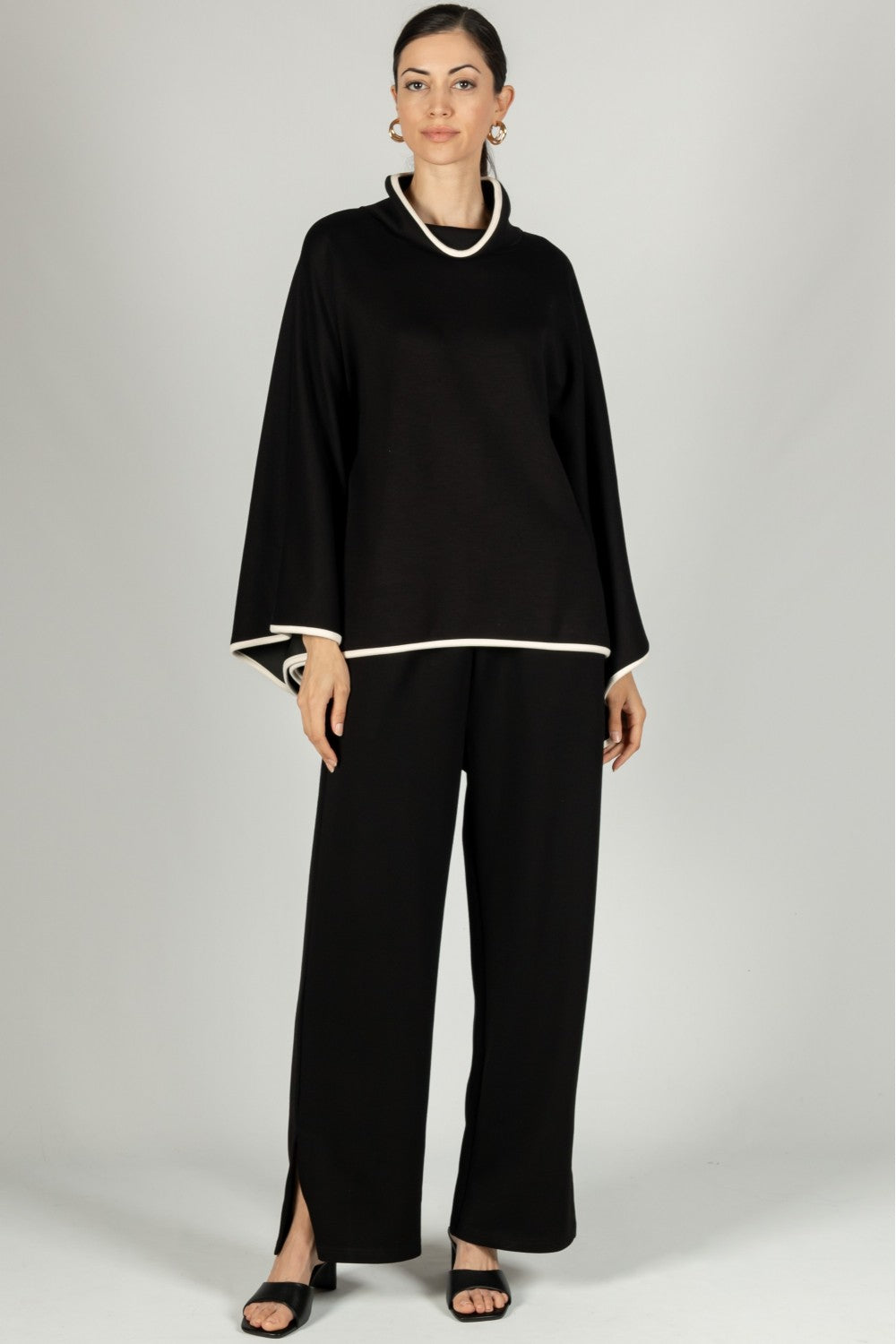 Butter Modal Contrast Cowl Neck Poncho Top