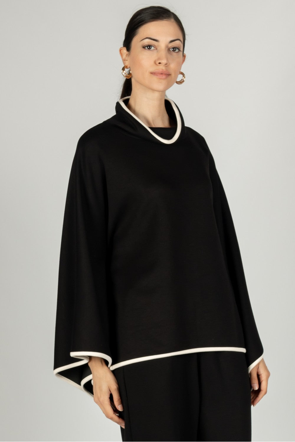 Butter Modal Contrast Cowl Neck Poncho Top