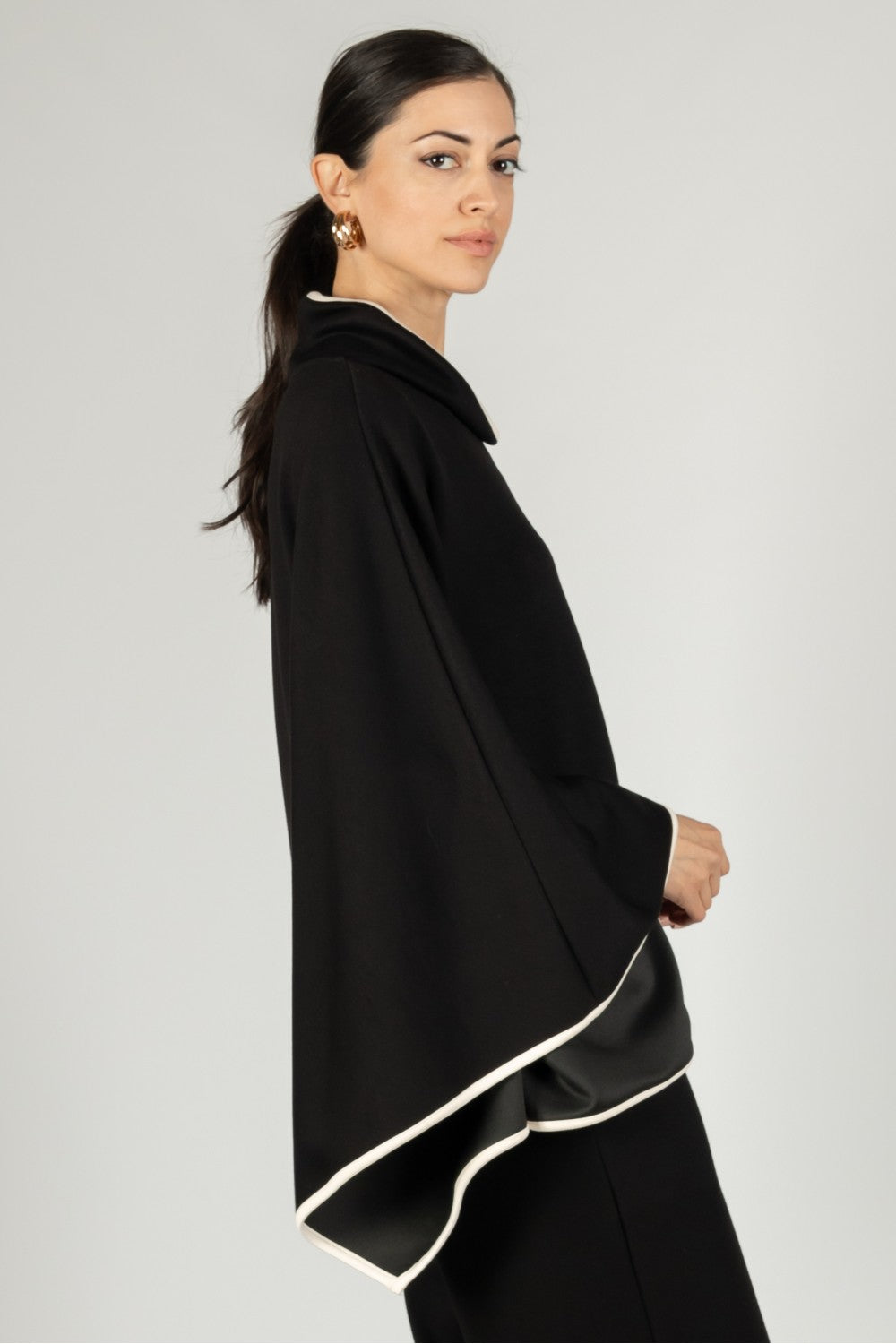 Butter Modal Contrast Cowl Neck Poncho Top