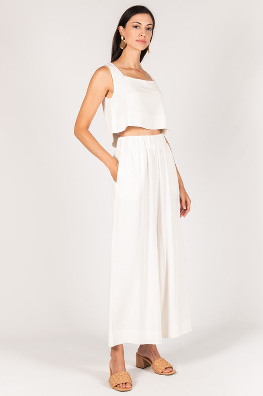 pants linen culotte elastic waist ivory