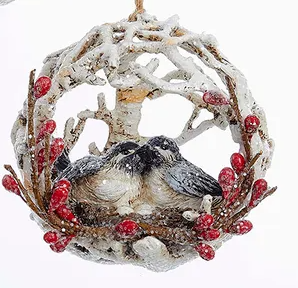 Birch Ball with Cardinal/Chickadee/2Chickadees