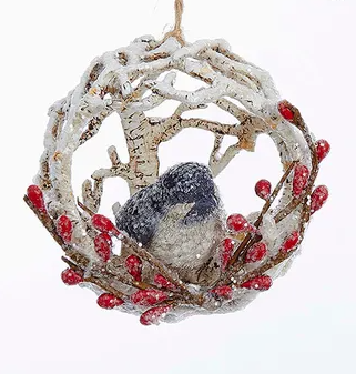 Birch Ball with Cardinal/Chickadee/2Chickadees