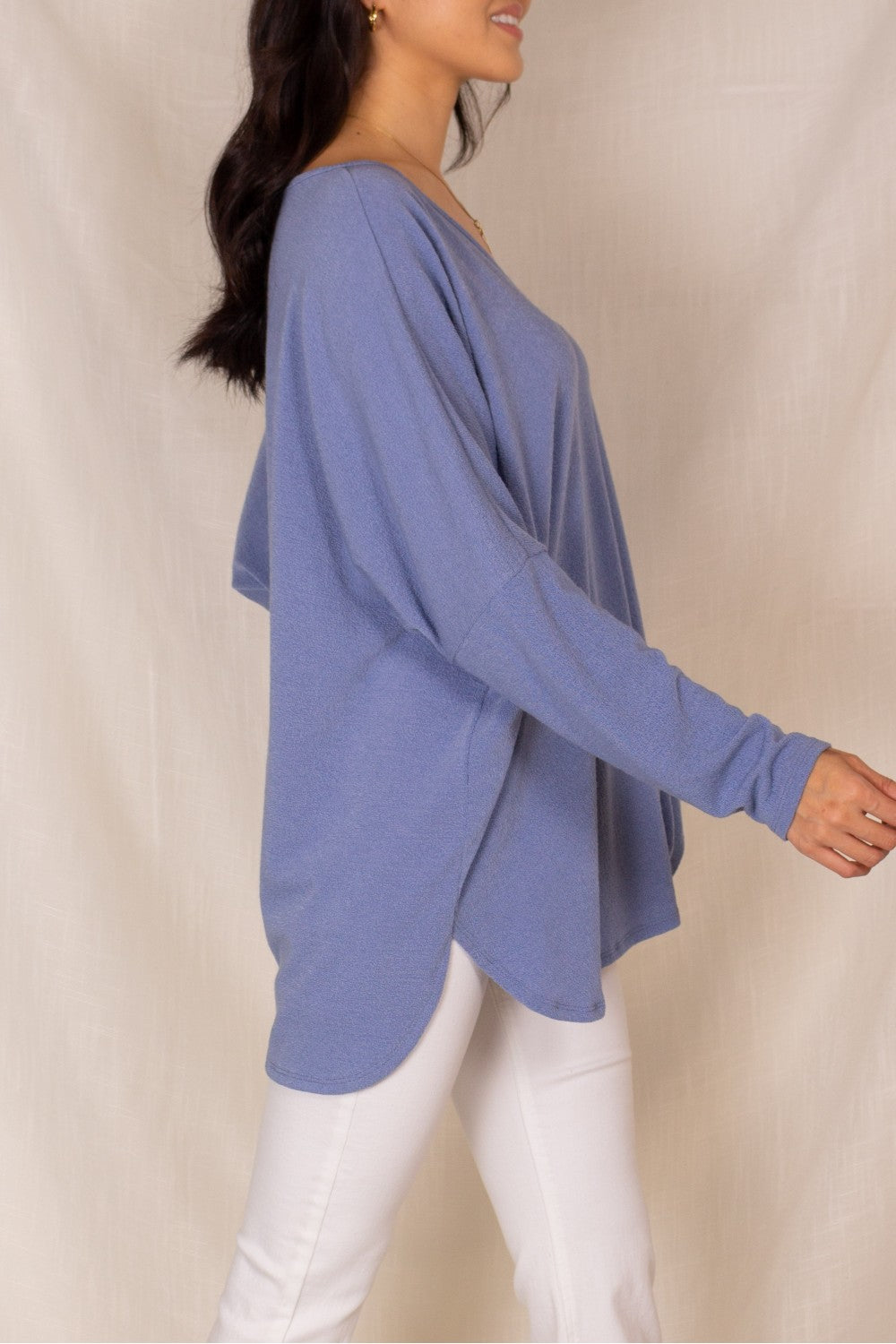 Crepe Hacci V-Neck Long Sleeve Top