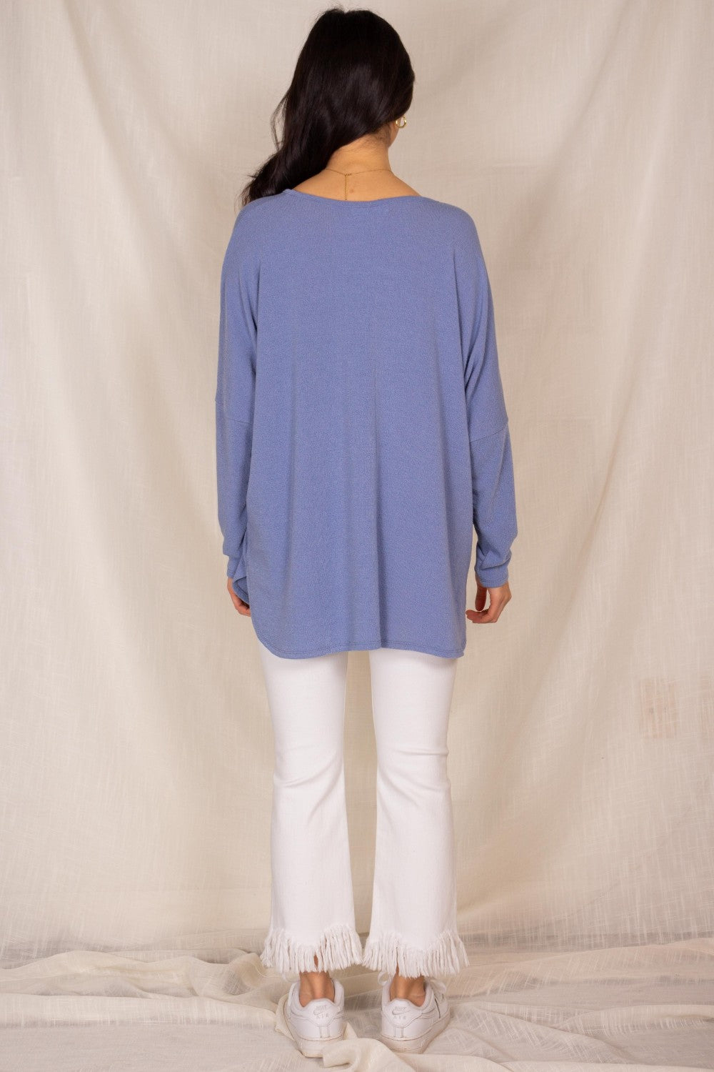 Crepe Hacci V-Neck Long Sleeve Top