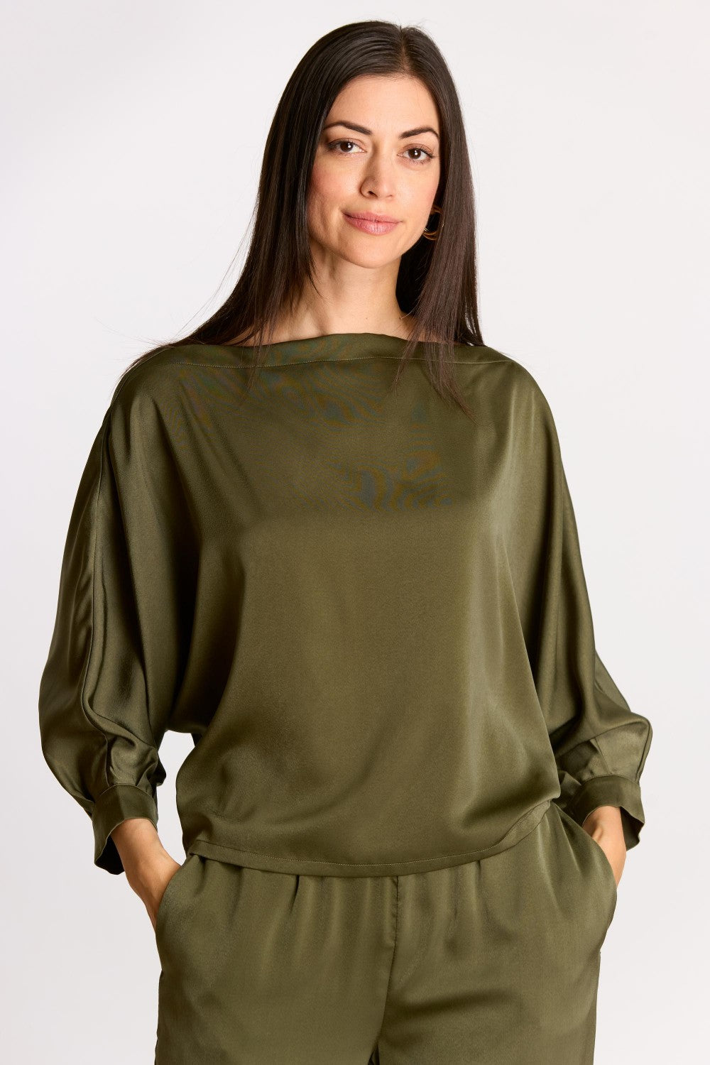 Satin Boat Neck Dolman Sleeve Top