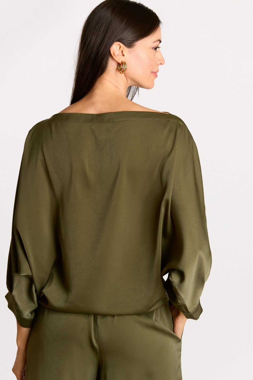 Satin Boat Neck Dolman Sleeve Top