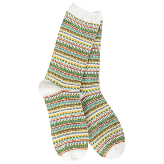 Weekend Boho Crew Socks - White Stripe