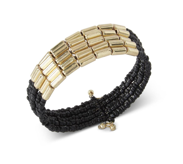Black Beads W/Metal Colored Accent Beads Bracelet
