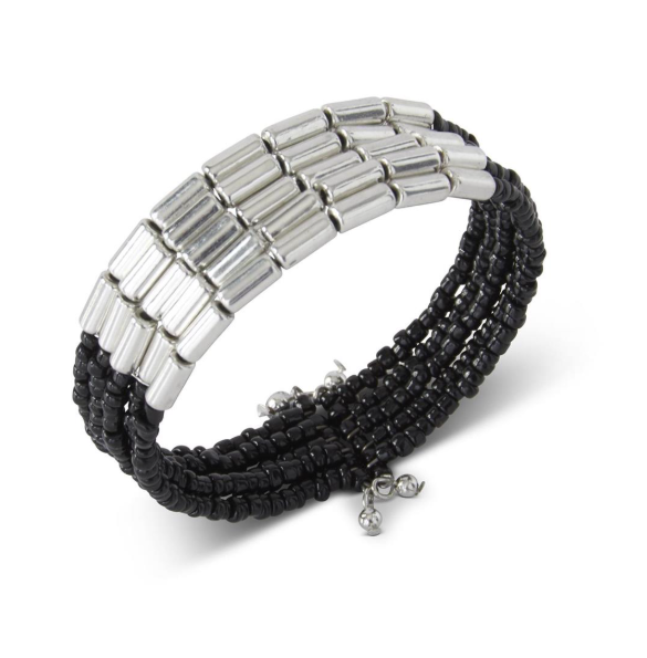 Black Beads W/Metal Colored Accent Beads Bracelet