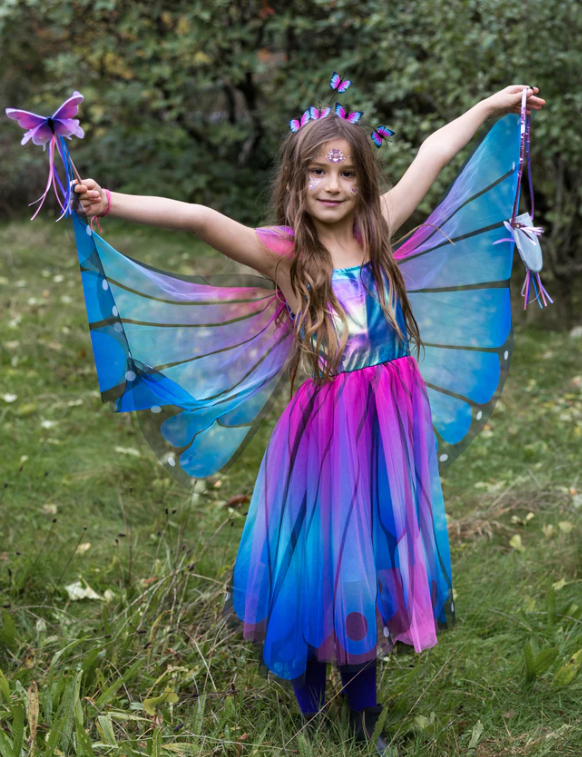 Butterfly Twirl Dress with Wings & headband - blue/purple 5-6