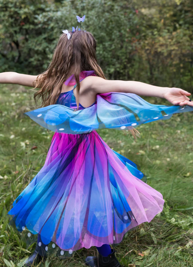 Butterfly Twirl Dress with Wings & headband - blue/purple 5-6