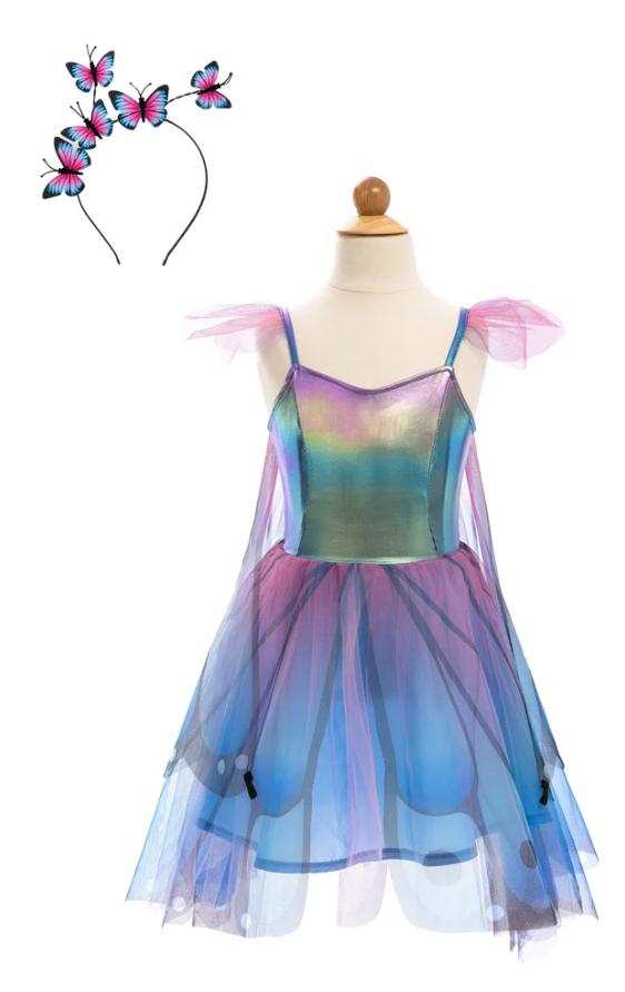 Butterfly Twirl Dress with Wings & headband - blue/purple 5-6