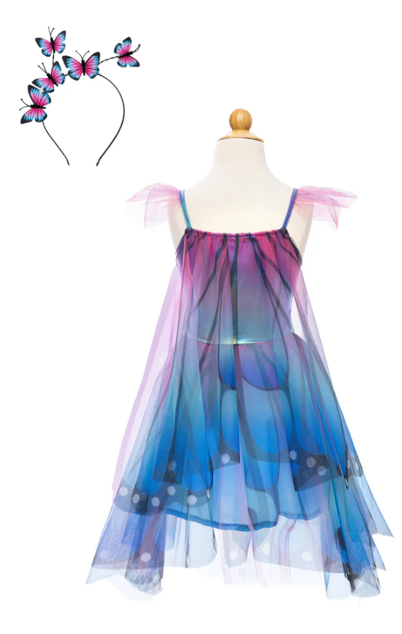 Butterfly Twirl Dress with Wings & headband - blue/purple 5-6