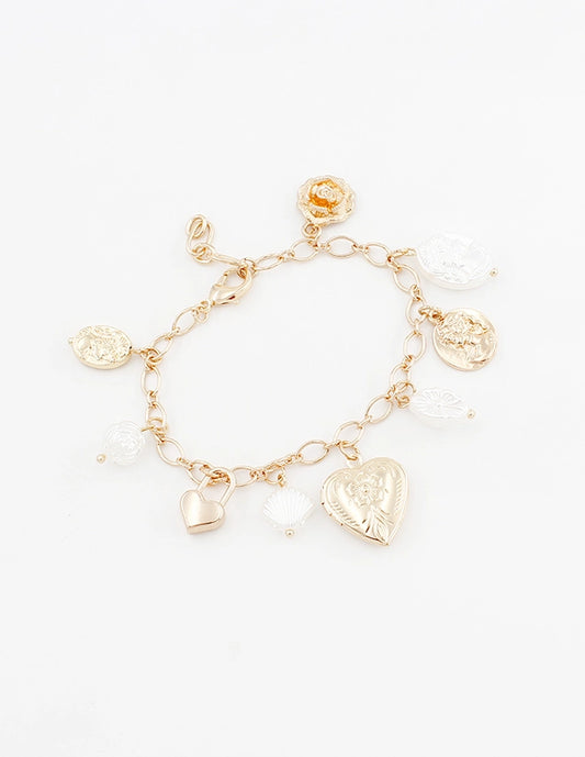 Gold Shell Charm Bracelet w Locket