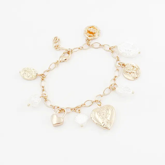 Gold Shell Charm Bracelet w Locket