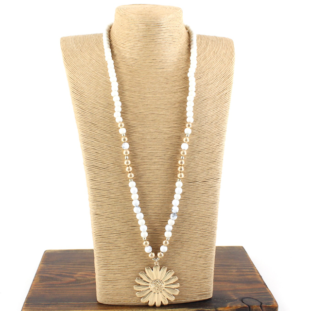 Ivory & Gold Sunflower Pendant Necklace