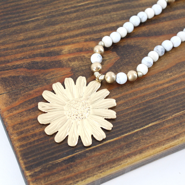 Ivory & Gold Sunflower Pendant Necklace