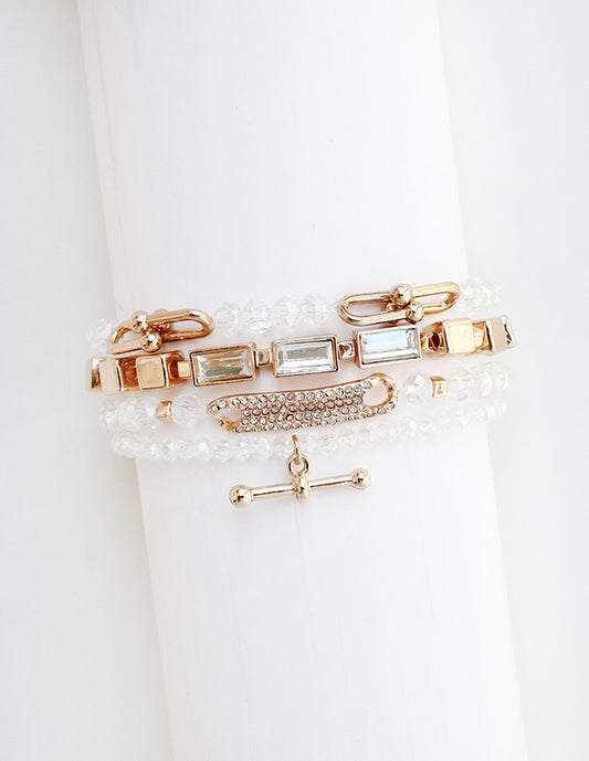 Rhinestone Adorned Stretch Bracelet Set - 4 row