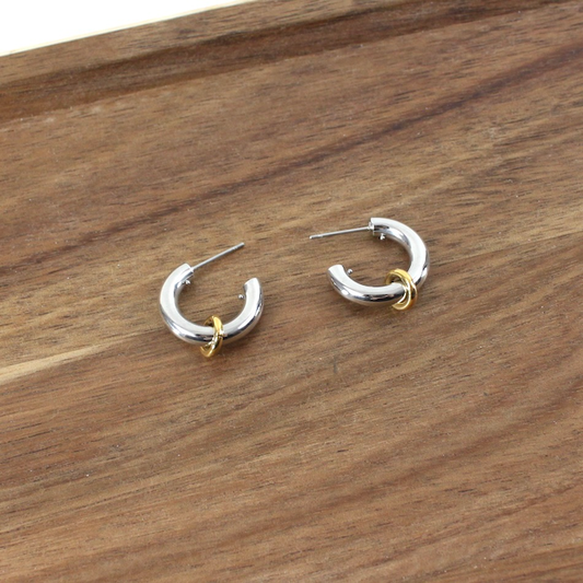 Two-Tone Huggie Open Hoop Earrings