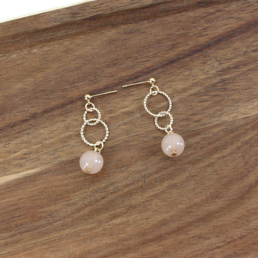 Duo Ring Ball Bead Dangle Earrings - Nude