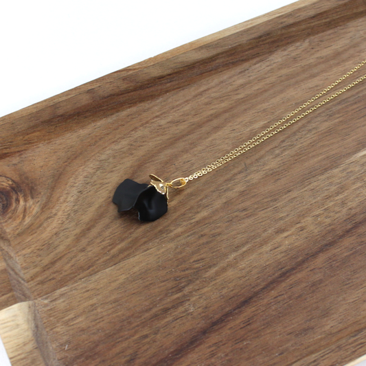 Black Petal Drop Charm Necklace