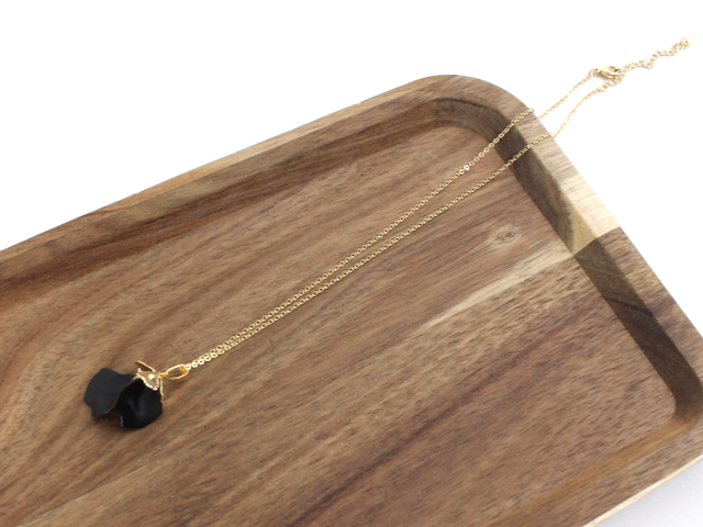 Black Petal Drop Charm Necklace