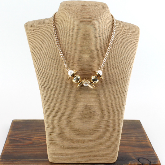 Gold Necklace with Pearls & Discs
