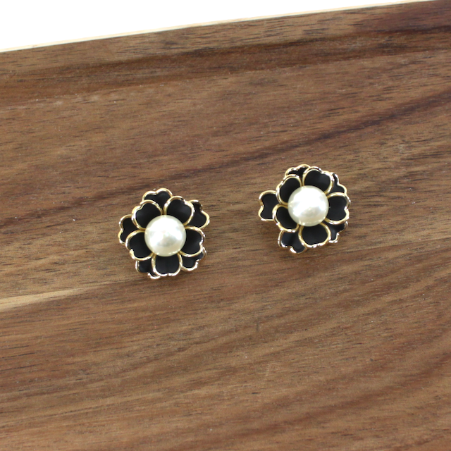 Floral Stud Earrings - Black or White