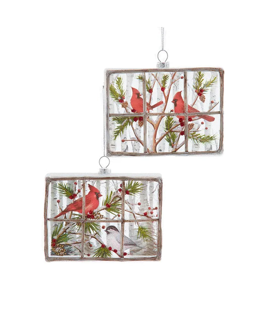 Window Pane w/Cardinal Ornament Assorted