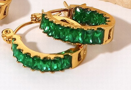 Green Rhinestone Hoop Earrings