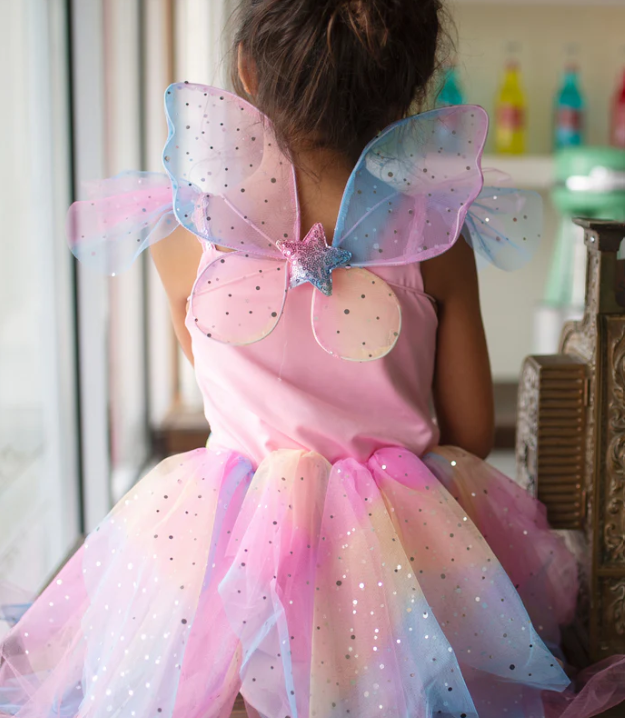 Rainbow Fairty Dress & Wings - size 3-4