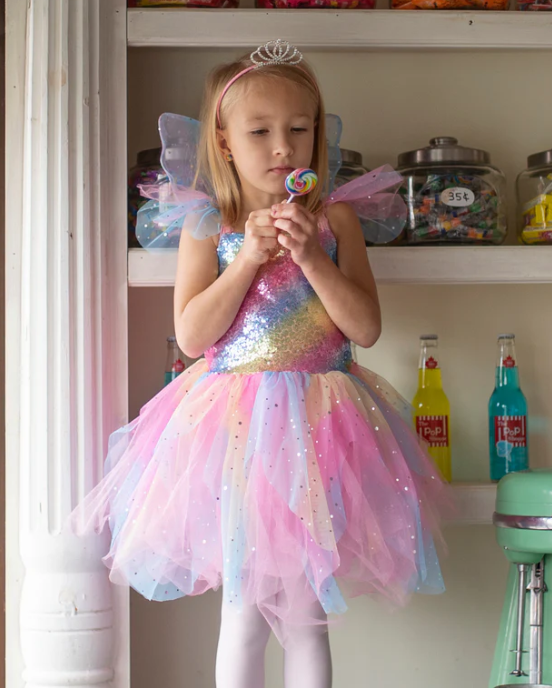 Rainbow Fairty Dress & Wings - size 3-4