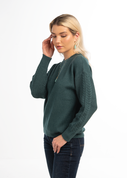 Sweater with Cable Knit Sleeves