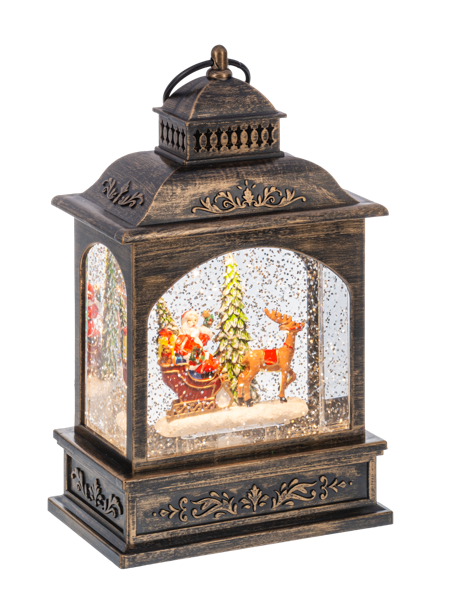 LED Lantern with Santa in Sleigh