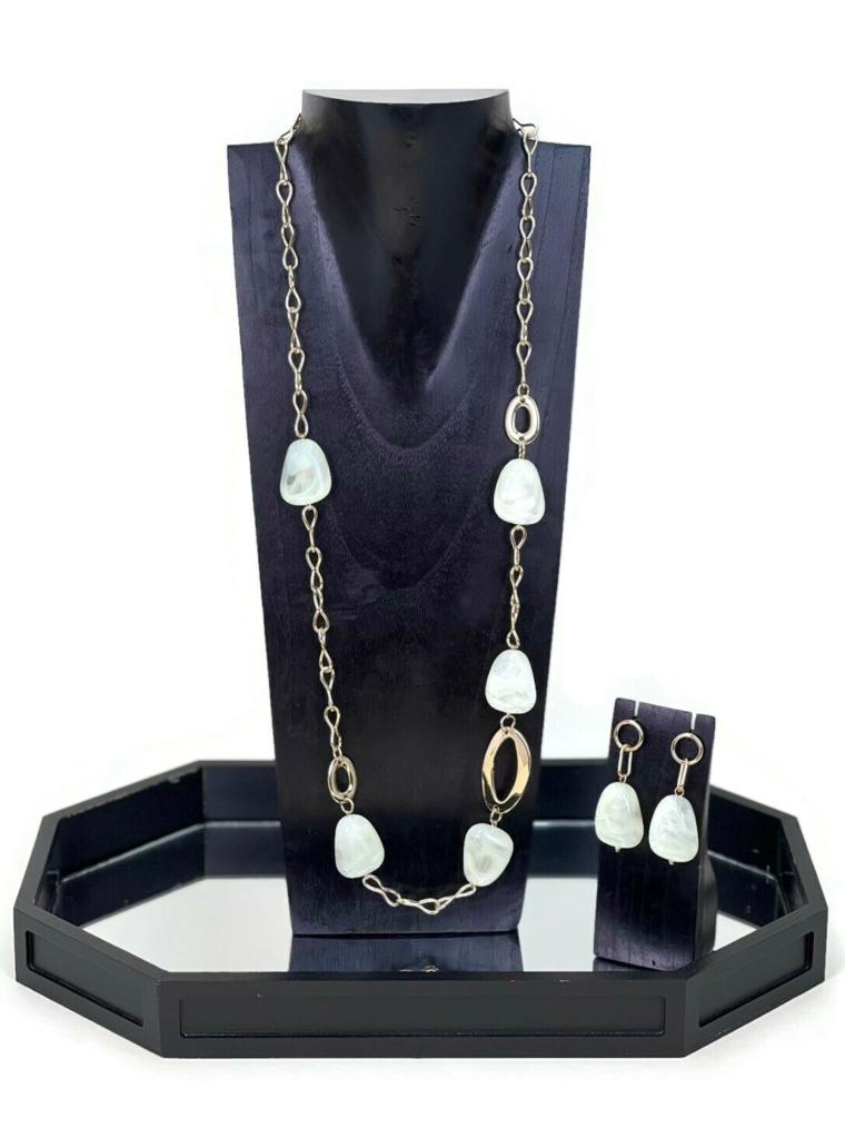 necklace long  gold beige stones 5