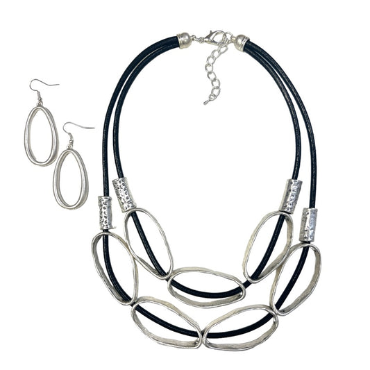 Black & Silver Oval Necklace with earrings