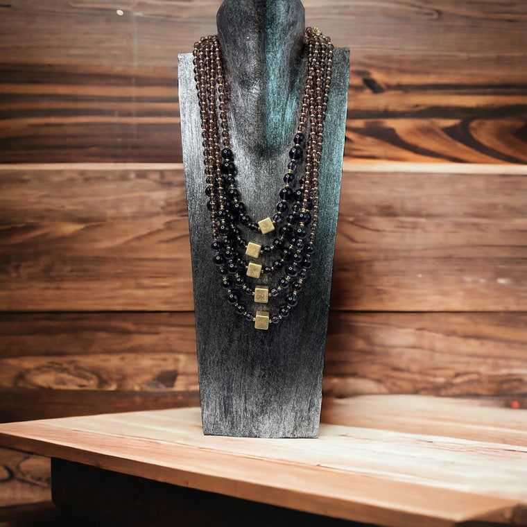 Purple & Gold Square Necklace
