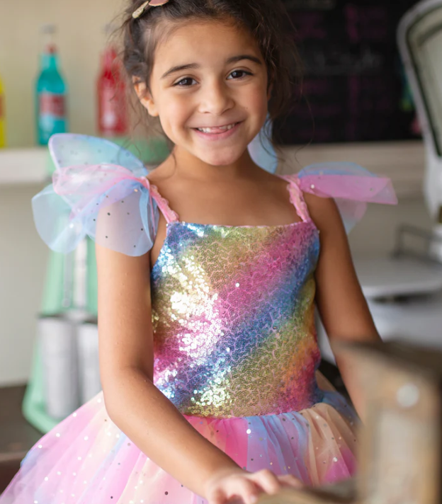 Rainbow Fairty Dress & Wings - size 3-4