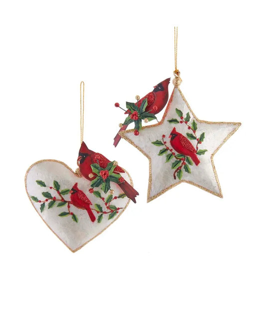 Cardinal Heart or Star Shaped Ornament